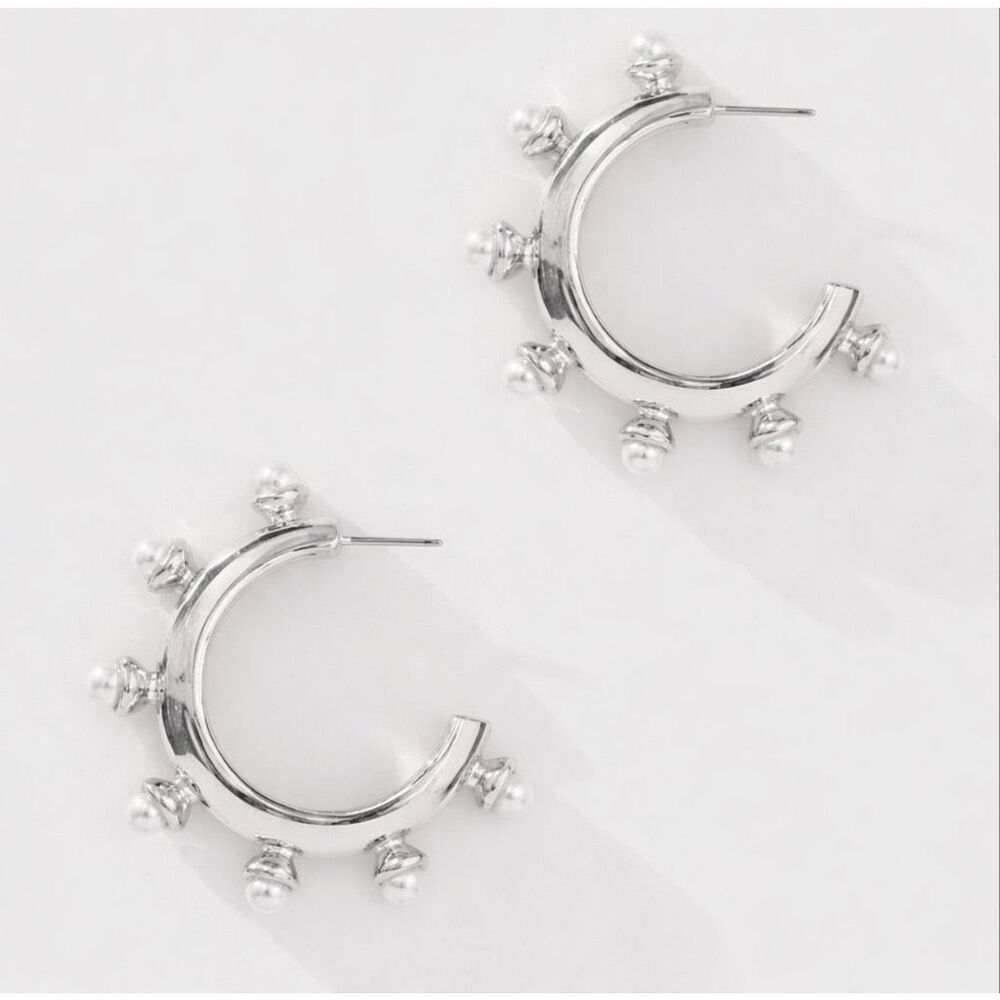 Revolve 8 Other Reasons Elena Silver Hoop Earrings Studded Alternative Punk NWT